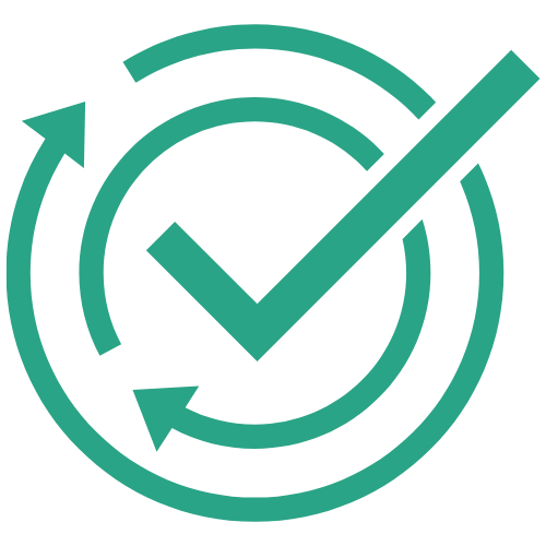 green outline of a check mark with circles around it