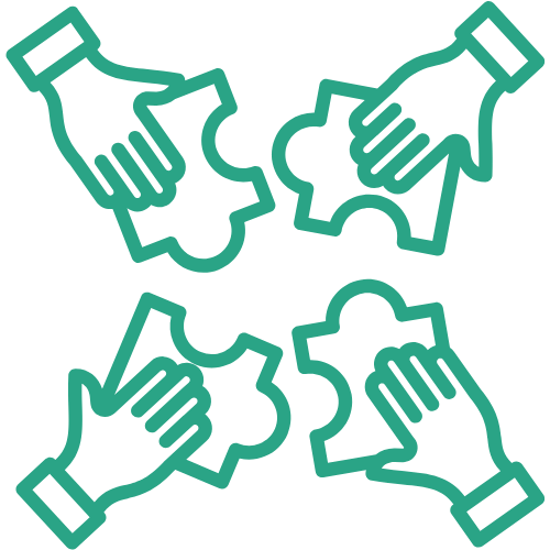 green outline of hands putting together a puzzle