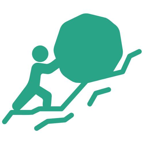 green outlines\ of person pushing boulder up a hill