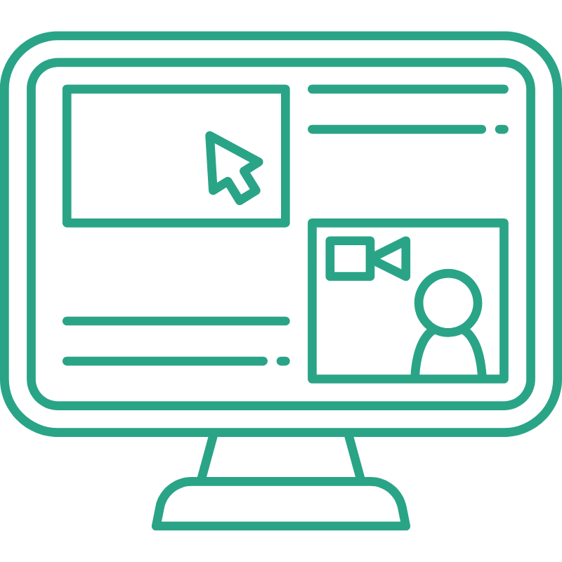 green icon of computer screen with elearning-like images on it