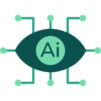 Icon of AI in oval with wires icon