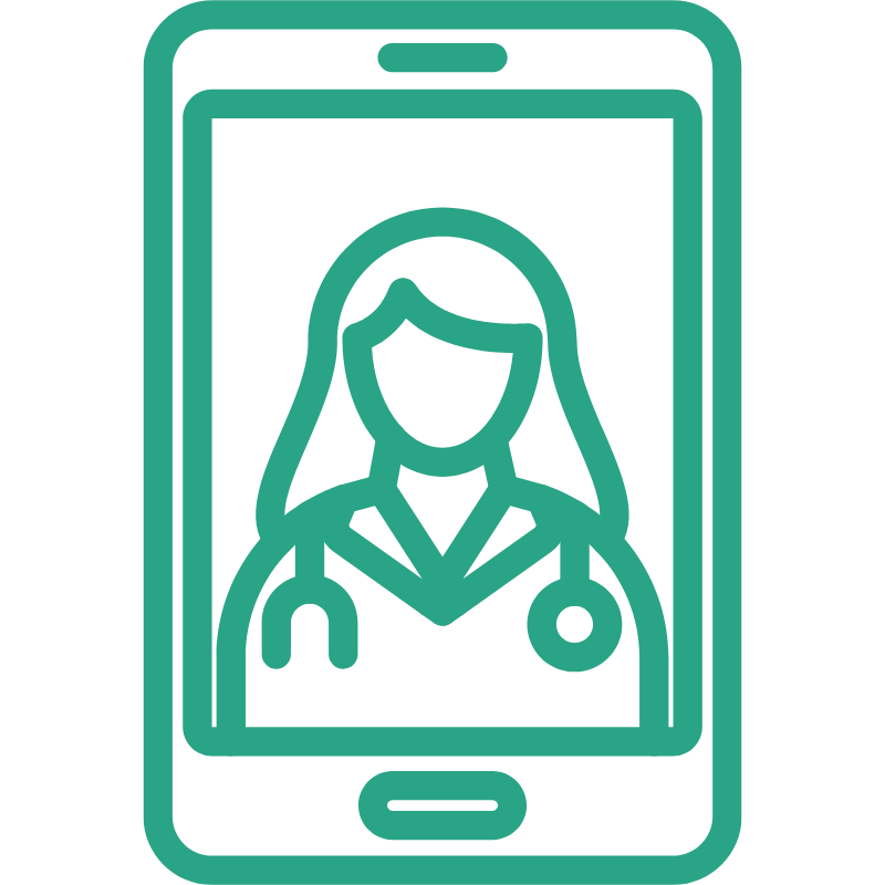 Green icon of a tablet with a doctor and medical images