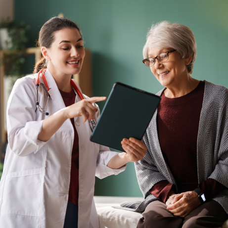 A tablet with an EMR on the screen