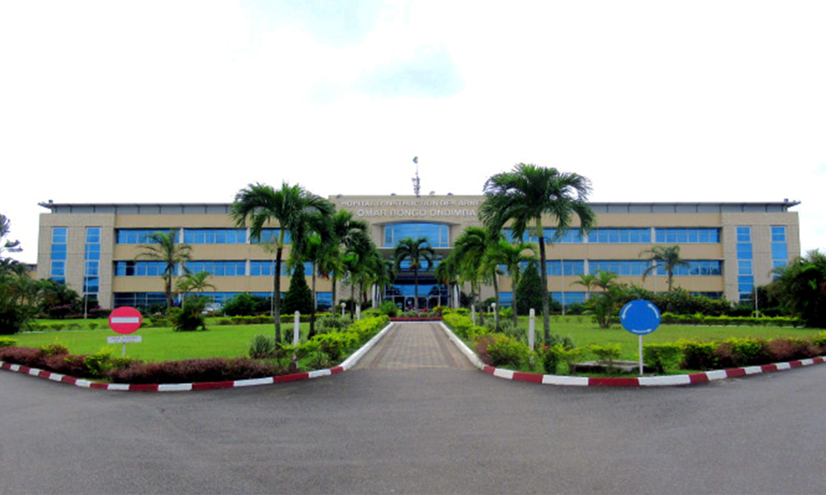 Outside of the Hôpital d'Instruction des Armées Omar Bongo Ondimba (HIAOBO)