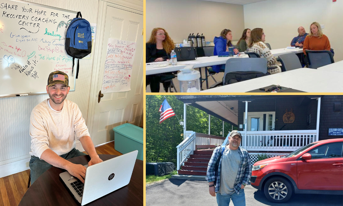 3 photos showing RBHWC participants with one on laptop, a group in a classroom, and a graduate with a backpack.