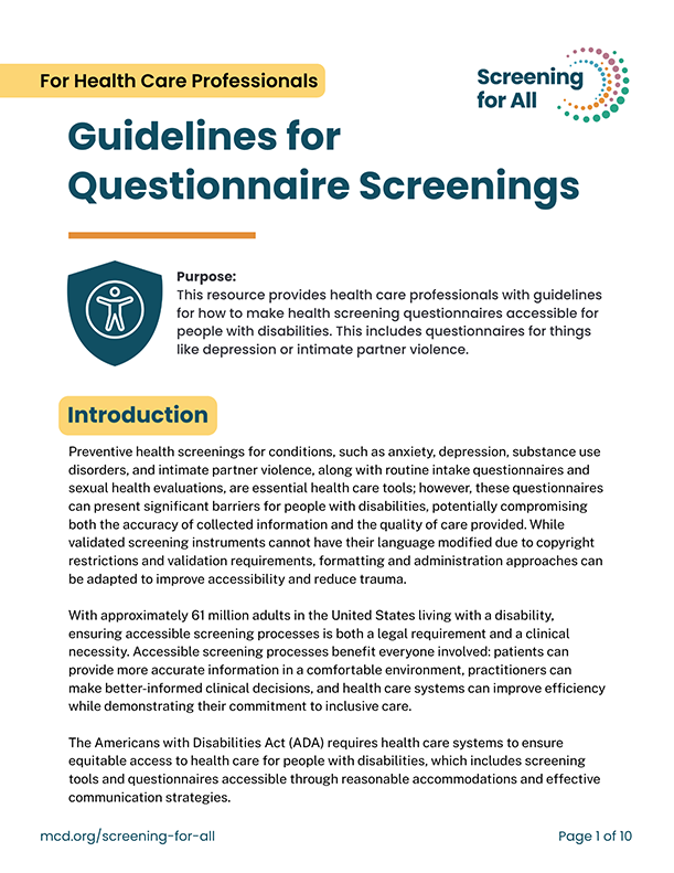 Image of the Guidelines for Questionnaire Screenings cover.