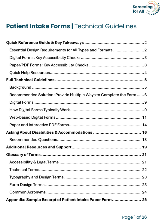 Image of the Intake Form Technical Guidelines cover.