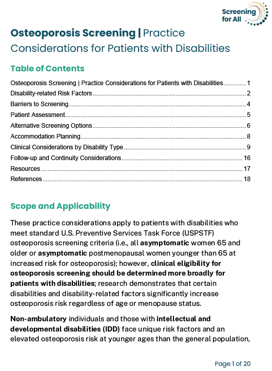Image of the Osteoporosis screening practice considerations cover.