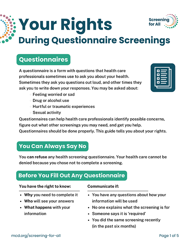 Image of the Your Rights During Questionnaire Screenings cover.